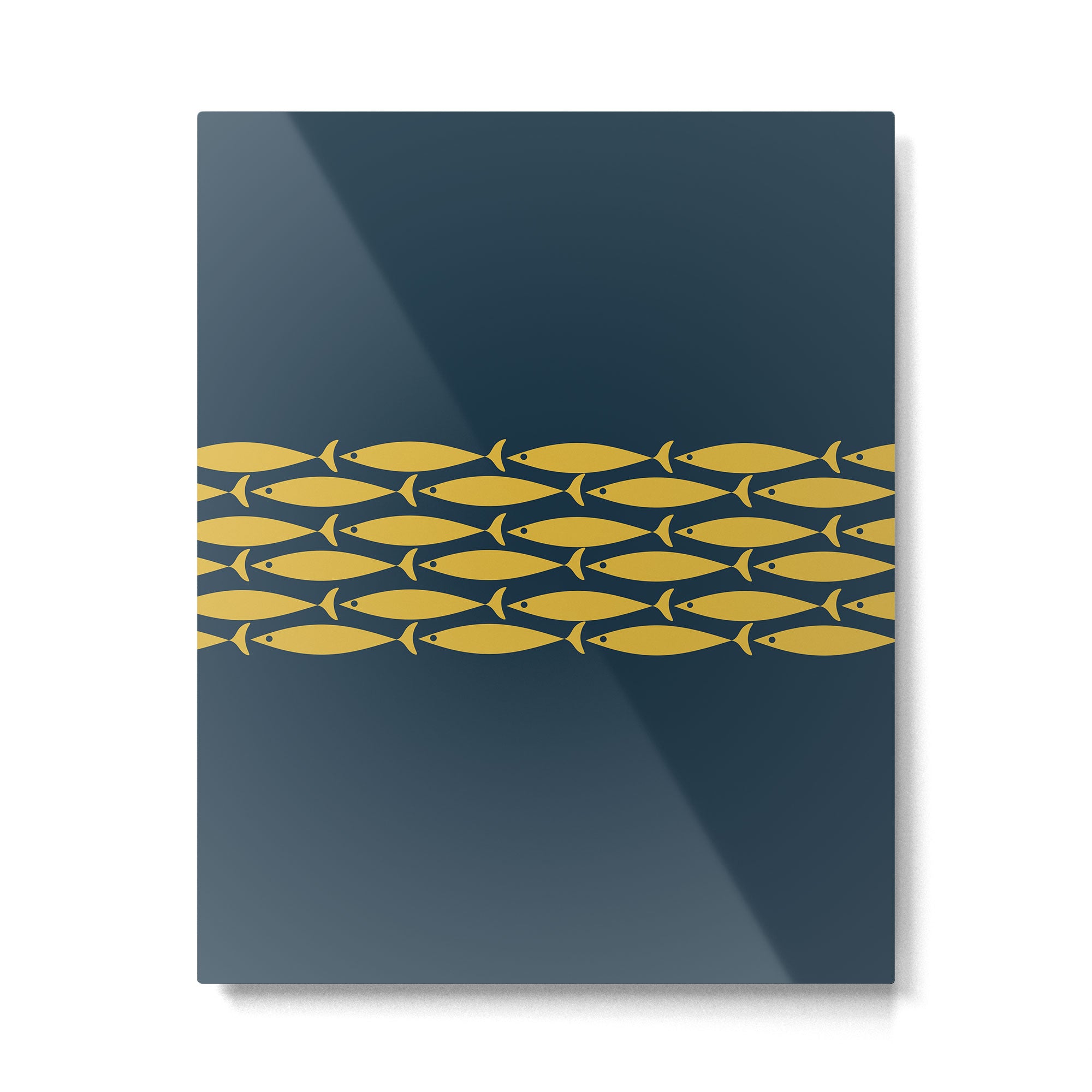 Fish Stripe 6 Minimalist Mid Century Modern Pattern in Light Mustard and Navy Blue Metal Print Gallery Image 6