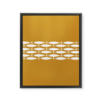 Fish Stripe 6 Minimalist Midcentury Modern Fish Pattern in White, Navy Blue, and Dark Mustard  Framed Canvas Print Gallery Image 8