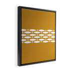 Fish Stripe 6 Minimalist Midcentury Modern Fish Pattern in White, Navy Blue, and Dark Mustard  Framed Canvas Print Gallery Image 2