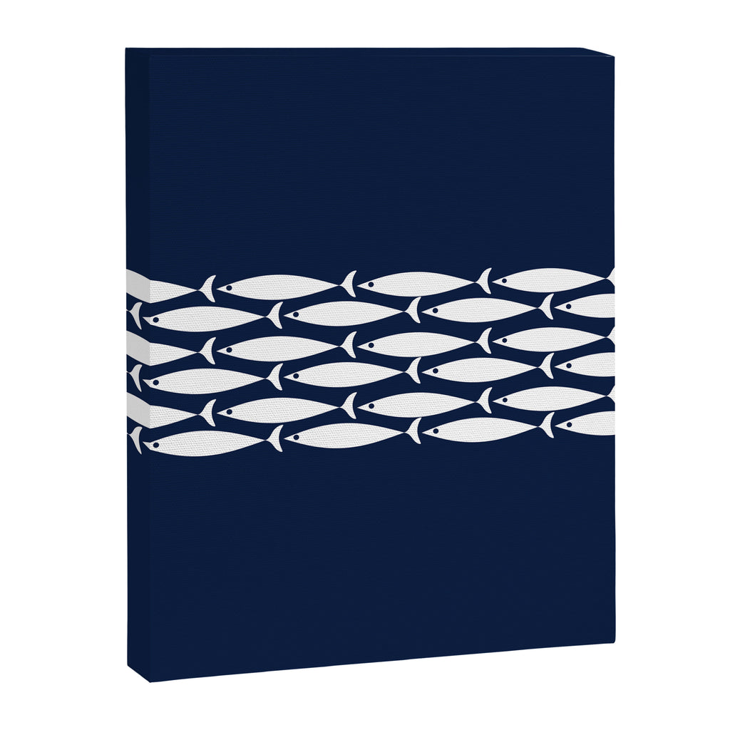 Fish Stripe 6 Minimalist Midcentury Modern Ocean Pattern in White and Nautical Navy Blue Canvas Print Gallery Image 8