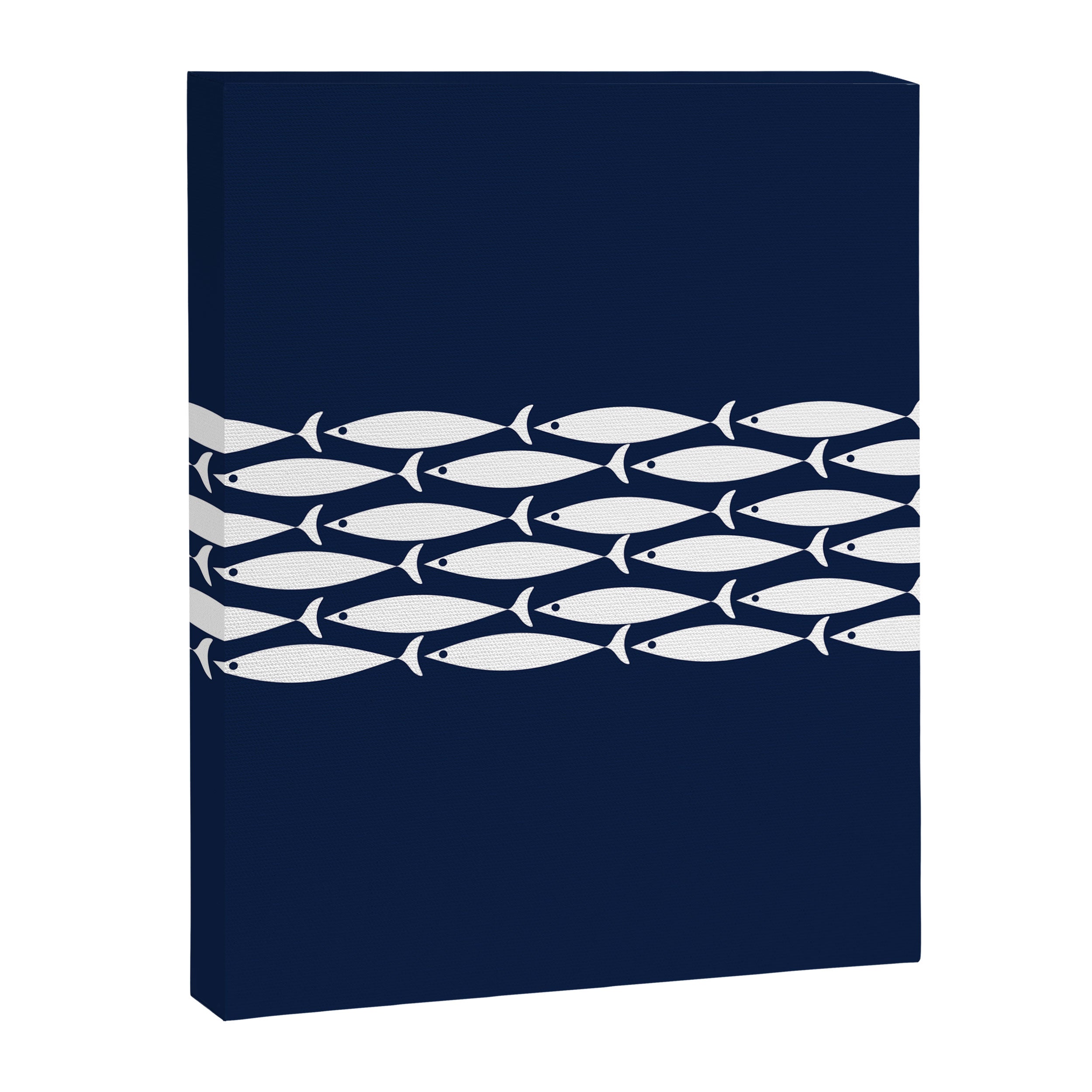 Fish Stripe 6 Minimalist Midcentury Modern Ocean Pattern in White and Nautical Navy Blue Canvas Print Gallery Image 8
