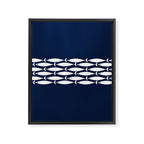 Fish Stripe 6 Minimalist Midcentury Modern Ocean Pattern in White and Nautical Navy Blue Framed Canvas Print Gallery Image 8