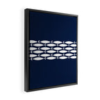 Fish Stripe 6 Minimalist Midcentury Modern Ocean Pattern in White and Nautical Navy Blue Framed Canvas Print Gallery Image 2