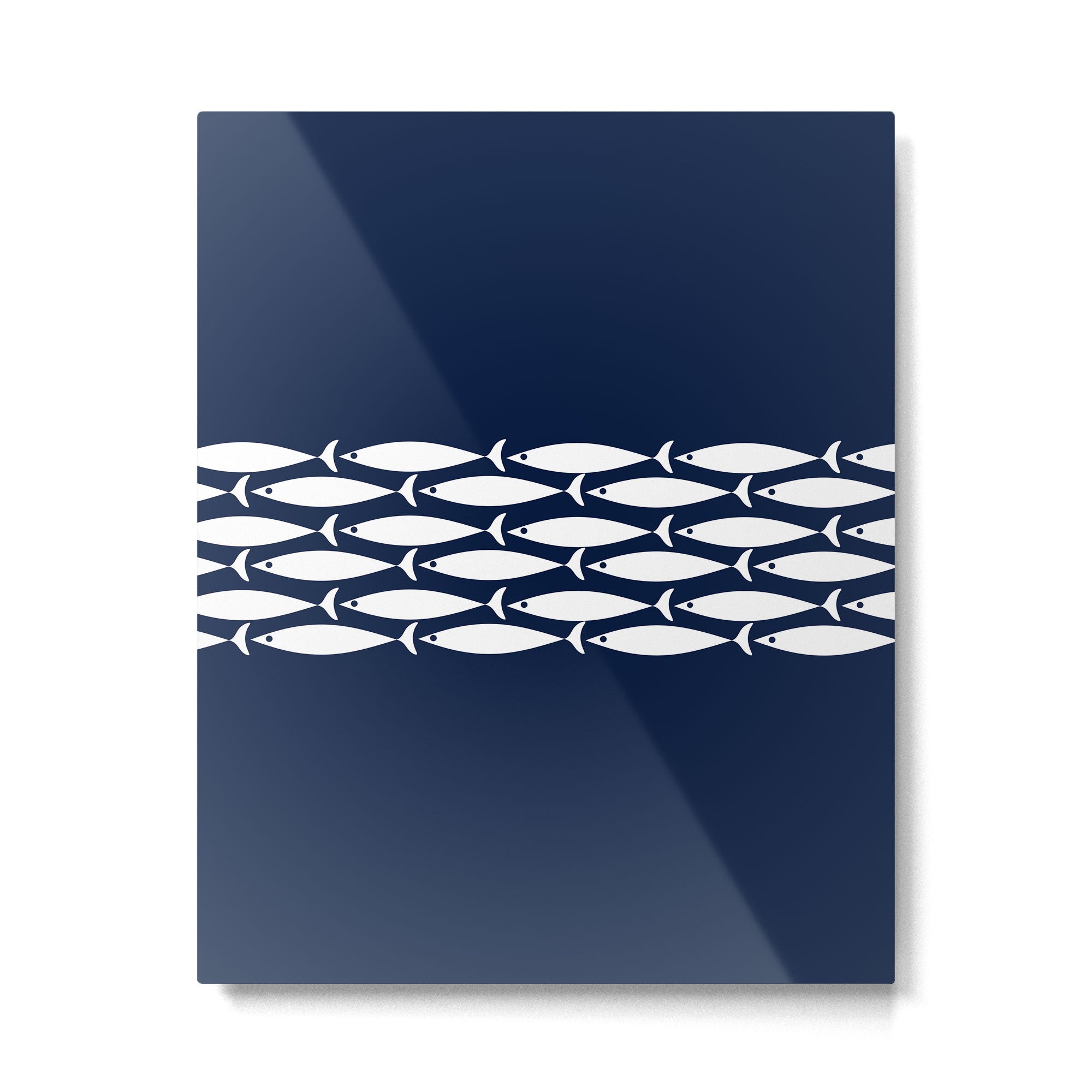 Fish Stripe 6 Minimalist Midcentury Modern Ocean Pattern in White and Nautical Navy Blue Metal Print Gallery Image 6