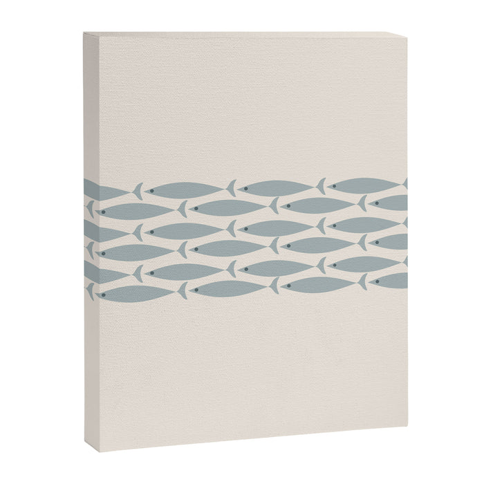 Fish Stripe 6 - Minimalist Ocean Pattern in Cream and Light Blue-Gray Canvas Print Gallery Image 1