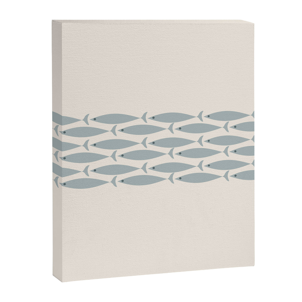 Fish Stripe 6 - Minimalist Ocean Pattern in Cream and Light Blue-Gray Canvas Print Gallery Image 8
