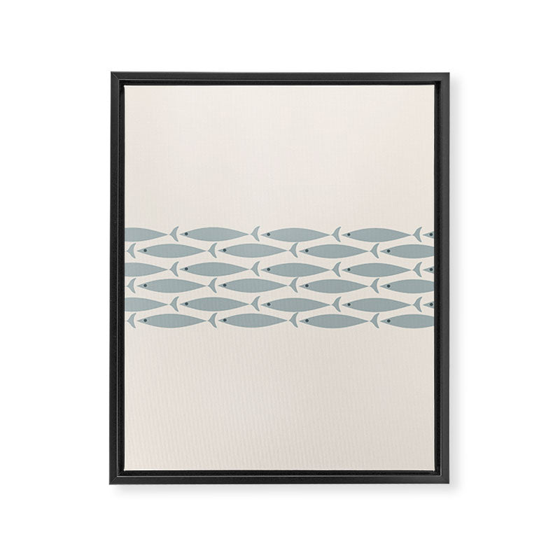 Fish Stripe 6 - Minimalist Ocean Pattern in Cream and Light Blue-Gray Framed Canvas Print Gallery Image 8