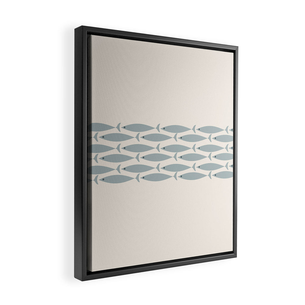 Fish Stripe 6 - Minimalist Ocean Pattern in Cream and Light Blue-Gray Framed Canvas Print Gallery Image 2