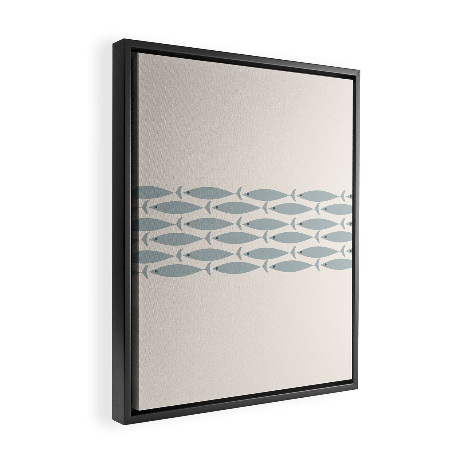 Fish Stripe 6 - Minimalist Ocean Pattern in Cream and Light Blue-Gray Framed Canvas Print Gallery Image 2