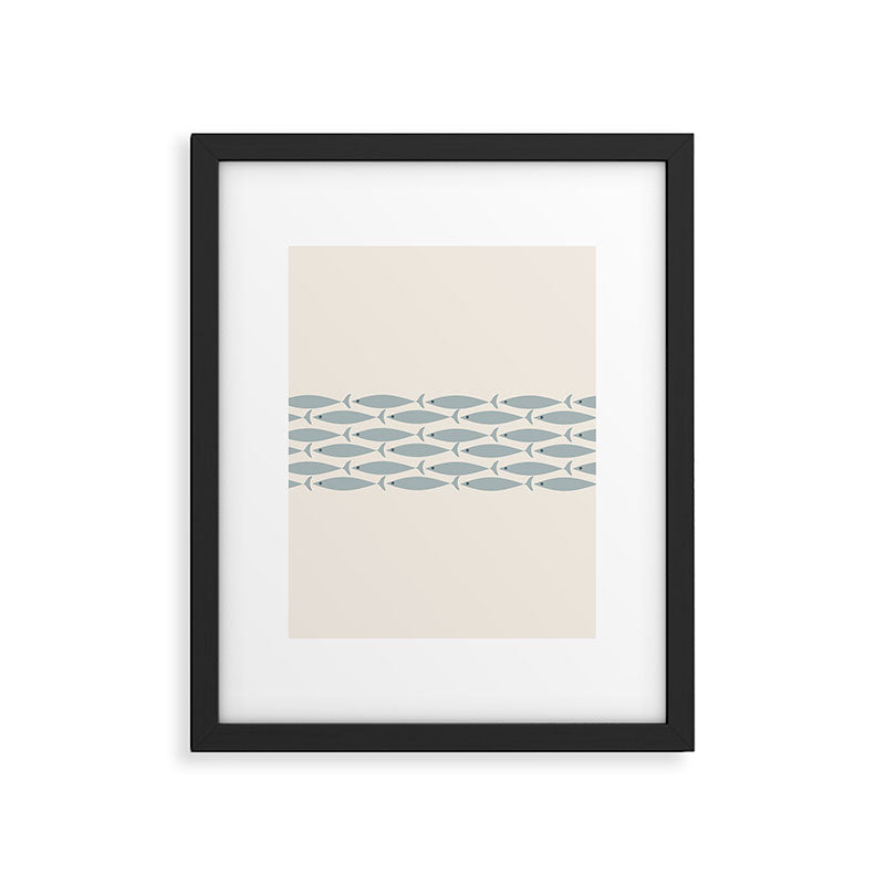 Fish Stripe 6 - Minimalist Ocean Pattern in Cream and Light Blue-Gray Framed Art Print Gallery Image 6