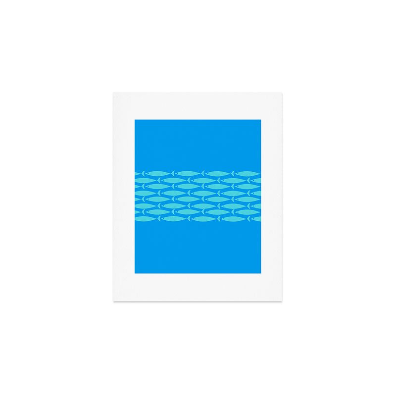 Fish Stripe 8 Blue and Aqua Minimal Mid Century Modern Pattern Art Print Gallery Image 1