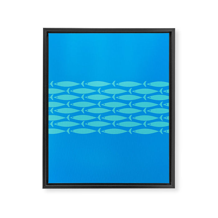 Fish Stripe 8 Blue and Aqua Minimal Mid Century Modern Pattern Framed Canvas Print Gallery Image 1