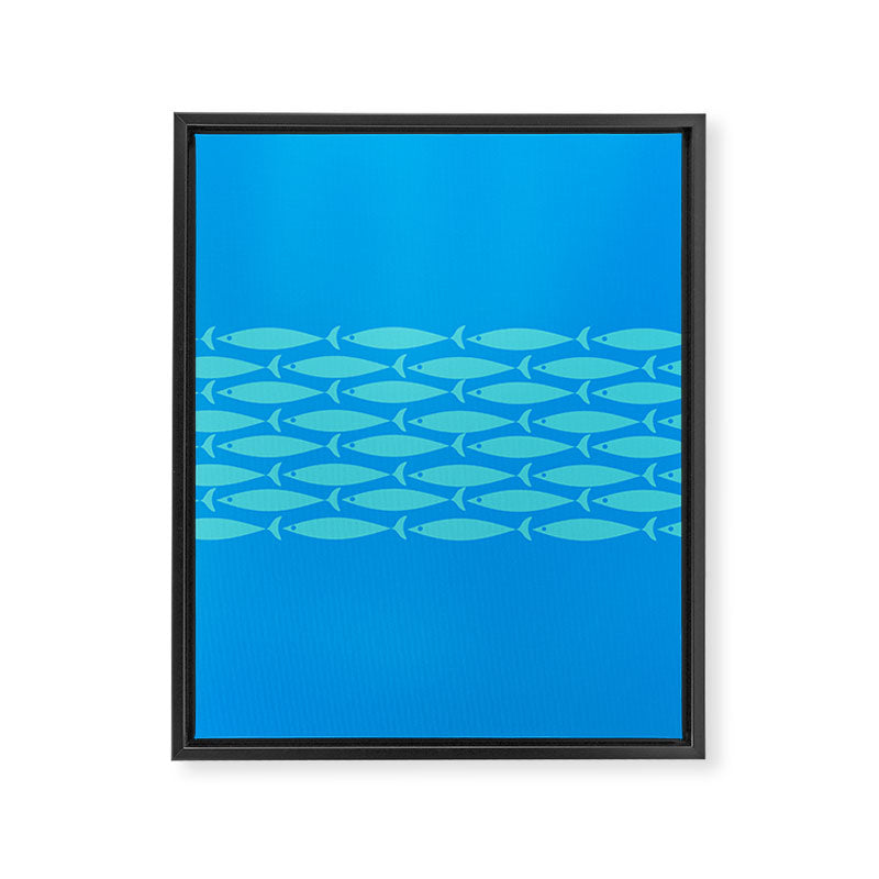 Fish Stripe 8 Blue and Aqua Minimal Mid Century Modern Pattern Framed Canvas Print Gallery Image 8