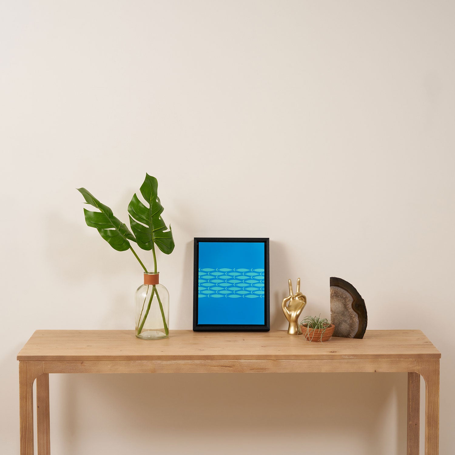 Fish Stripe 8 Blue and Aqua Minimal Mid Century Modern Pattern Framed Canvas Print Gallery Image 4