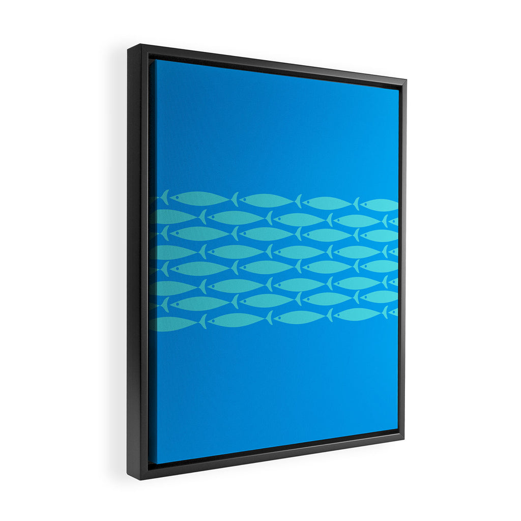 Fish Stripe 8 Blue and Aqua Minimal Mid Century Modern Pattern Framed Canvas Print Gallery Image 2
