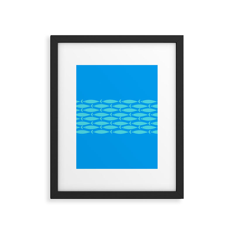 Fish Stripe 8 Blue and Aqua Minimal Mid Century Modern Pattern Framed Art Print Gallery Image 6