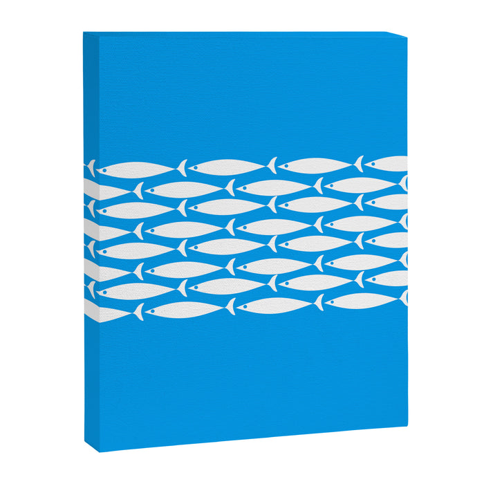 Fish Stripe 8 Blue and White Minimal Mid Century Modern Pattern Canvas Print Gallery Image 1