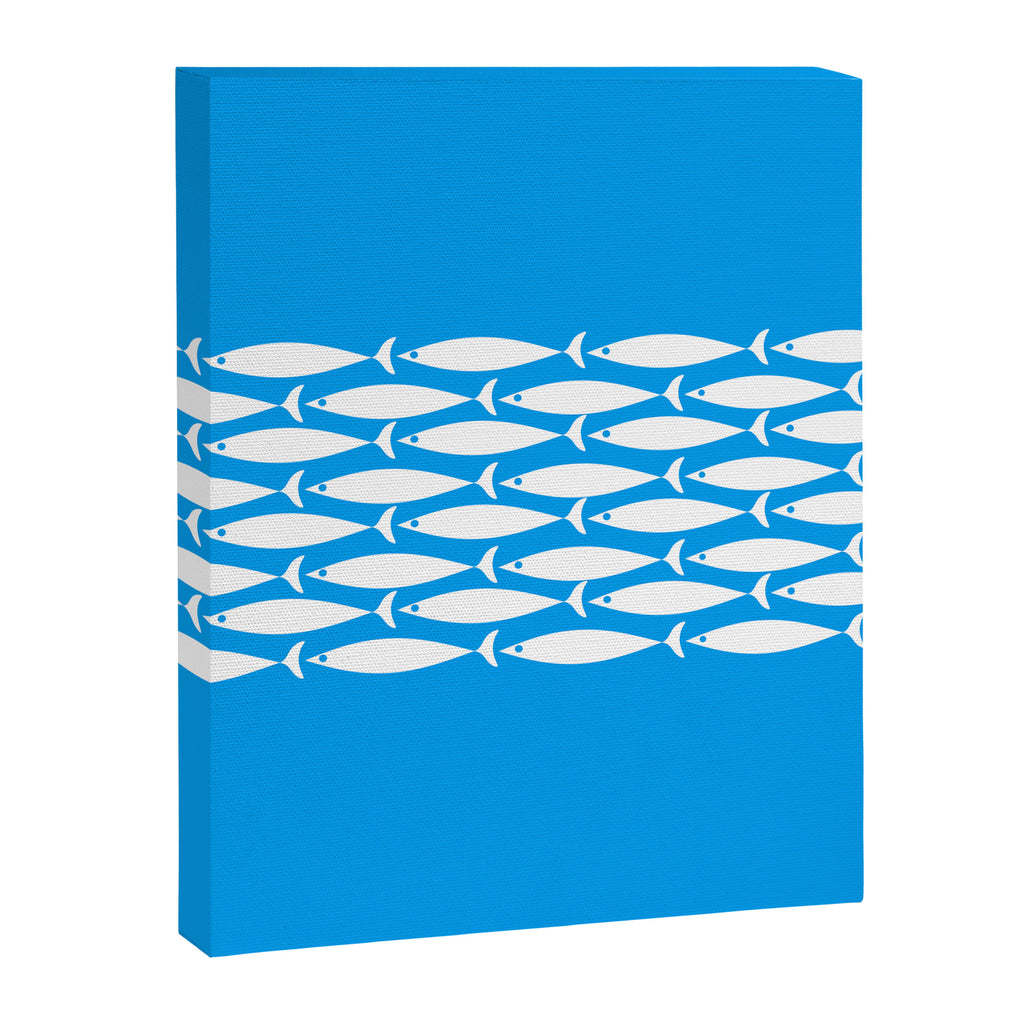 Fish Stripe 8 Blue and White Minimal Mid Century Modern Pattern Canvas Print Gallery Image 8