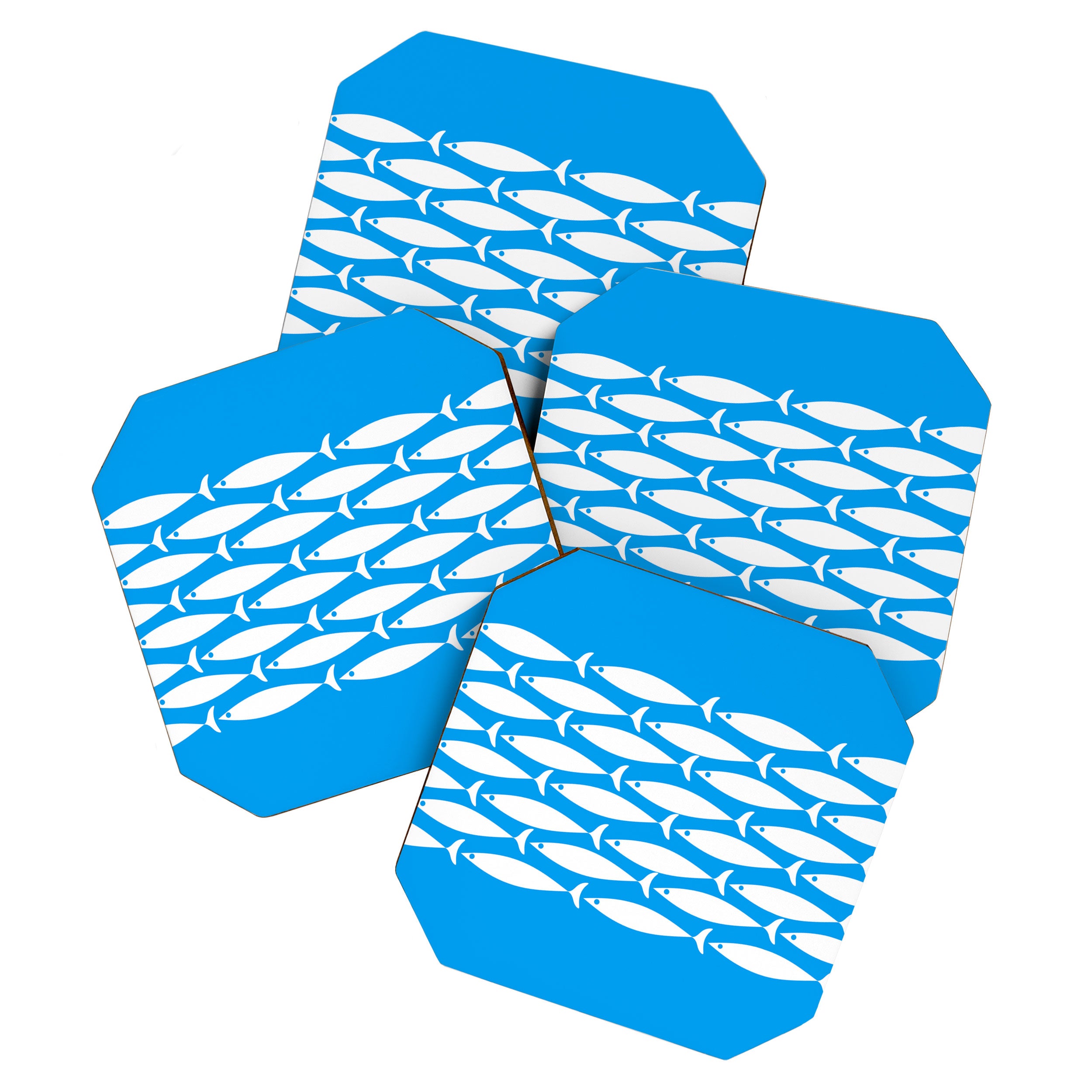 Fish Stripe 8 Blue and White Minimal Mid Century Modern Pattern Coaster Gallery Image 1