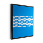 Fish Stripe 8 Blue and White Minimal Mid Century Modern Pattern Framed Canvas Print Gallery Image 2