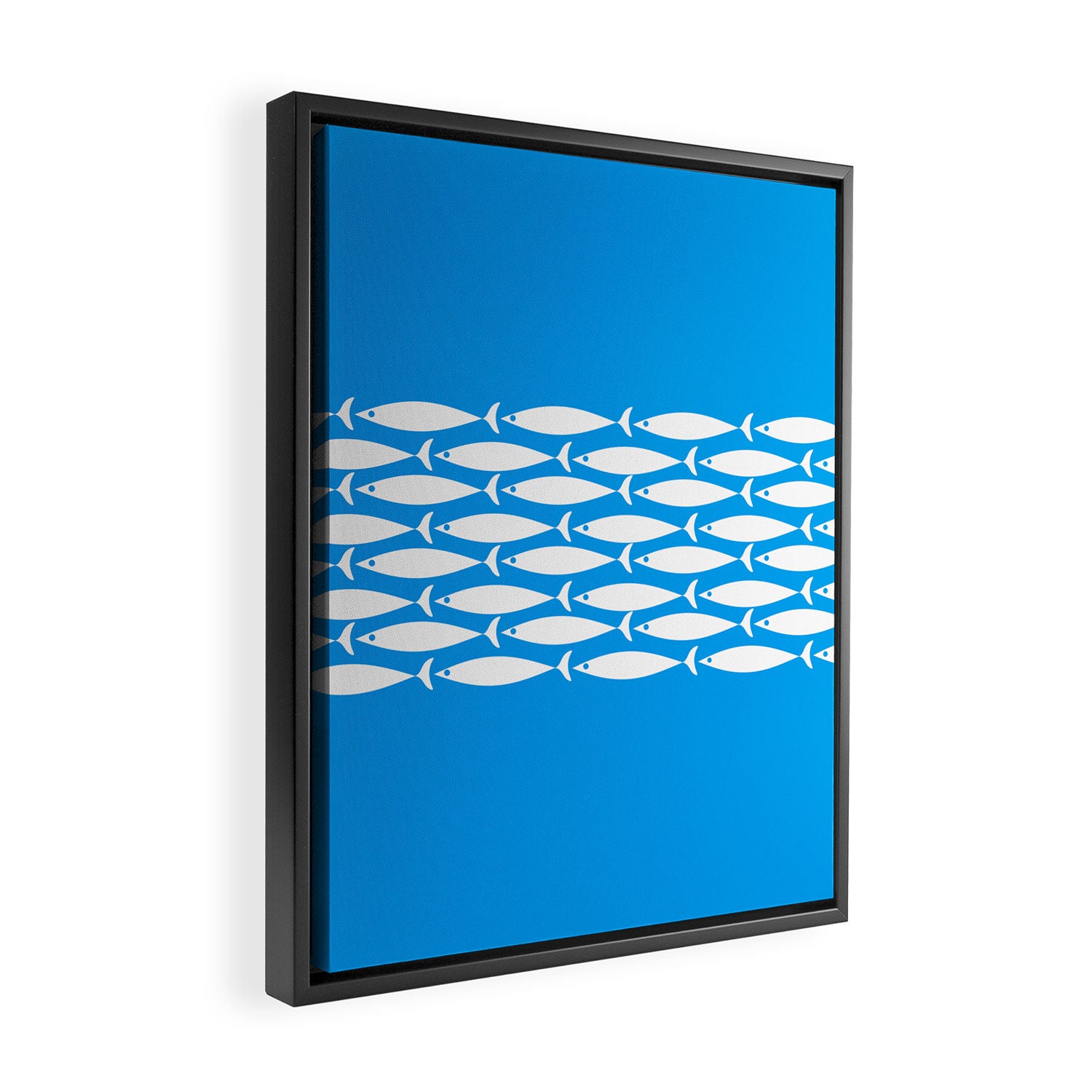 Fish Stripe 8 Blue and White Minimal Mid Century Modern Pattern Framed Canvas Print Gallery Image 2