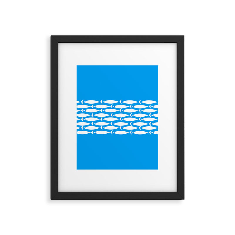 Fish Stripe 8 Blue and White Minimal Mid Century Modern Pattern Framed Art Print Gallery Image 6