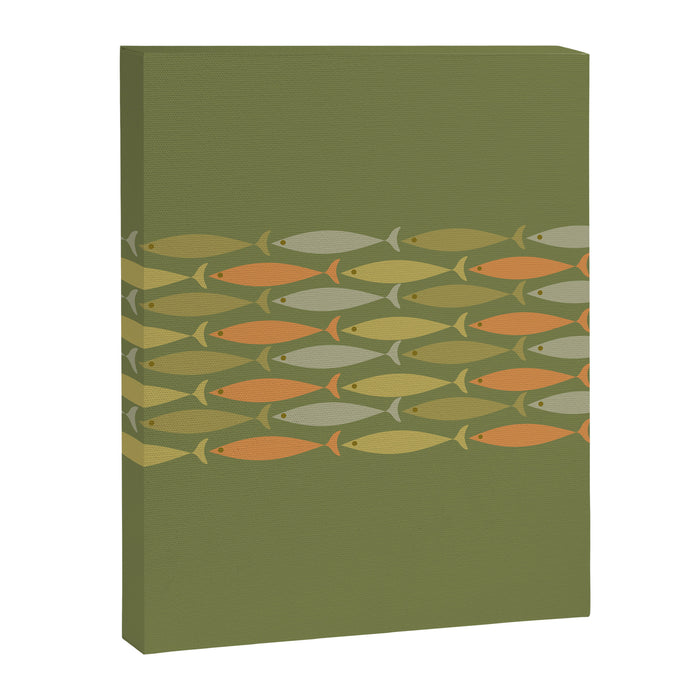 Fish Stripe 8 Mid Century Modern Minimalist Olive Green, Celadon, and Orange Canvas Print Gallery Image 1