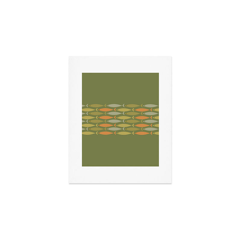 Fish Stripe 8 Mid Century Modern Minimalist Olive Green, Celadon, and Orange Art Print Gallery Image 1