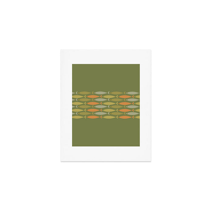 Fish Stripe 8 Mid Century Modern Minimalist Olive Green, Celadon, and Orange Art Print Gallery Image 1