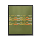 Fish Stripe 8 Mid Century Modern Minimalist Olive Green, Celadon, and Orange Framed Canvas Print Gallery Image 8