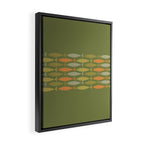 Fish Stripe 8 Mid Century Modern Minimalist Olive Green, Celadon, and Orange Framed Canvas Print Gallery Image 2
