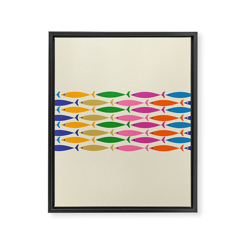 Fish Stripe Colorful Minimalist Mid Century Modern Fish Pattern Framed Canvas Print Gallery Image 8