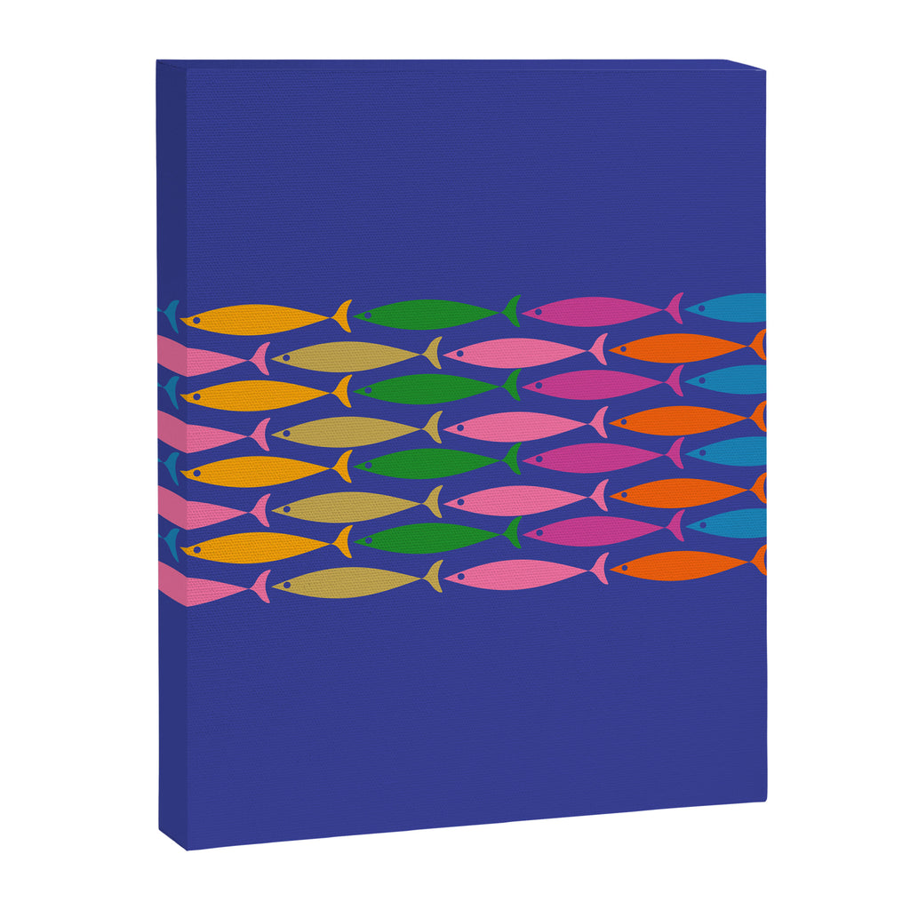 Fish Stripe Colorful Vivid Minimal Mid Century Modern Ocean Pattern on Blue Canvas Print Gallery Image 8