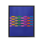 Fish Stripe Colorful Vivid Minimal Mid Century Modern Ocean Pattern on Blue Framed Canvas Print Gallery Image 8