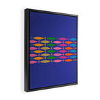 Fish Stripe Colorful Vivid Minimal Mid Century Modern Ocean Pattern on Blue Framed Canvas Print Gallery Image 2