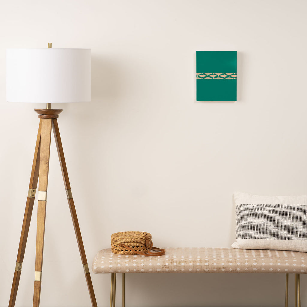 Fish Stripe III - Midcentury Modern Minimalist Beige and Teal Canvas Print Gallery Image 2