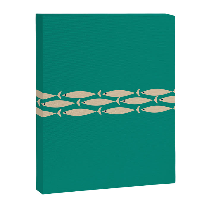 Fish Stripe III - Midcentury Modern Minimalist Beige and Teal Canvas Print Gallery Image 1