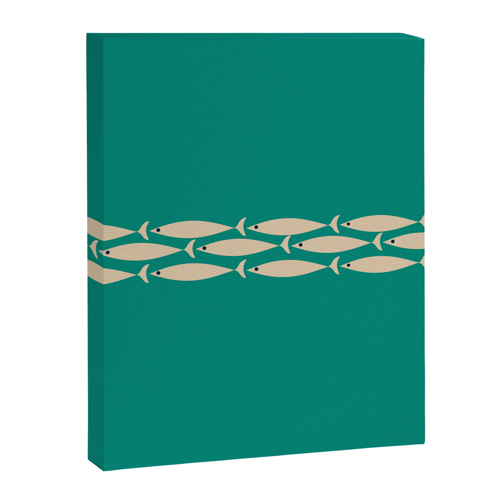 Fish Stripe III - Midcentury Modern Minimalist Beige and Teal Canvas Print Gallery Image 8