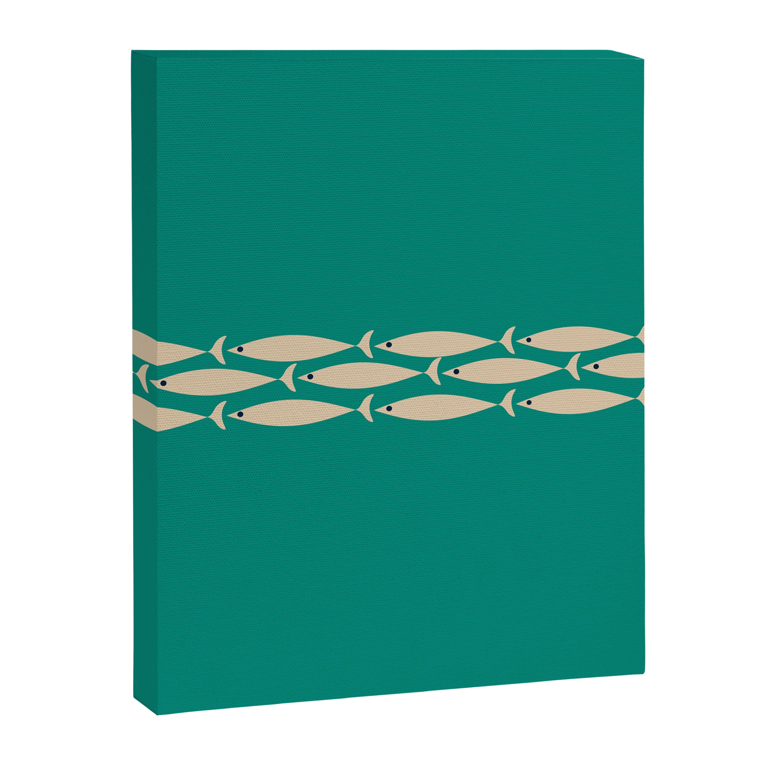 Fish Stripe III - Midcentury Modern Minimalist Beige and Teal Canvas Print Gallery Image 8