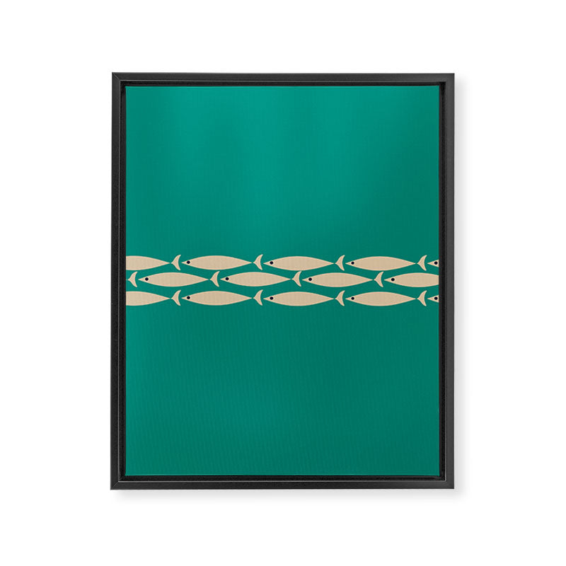 Fish Stripe III - Midcentury Modern Minimalist Beige and Teal Framed Canvas Print Gallery Image 8