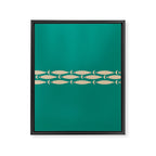 Fish Stripe III - Midcentury Modern Minimalist Beige and Teal Framed Canvas Print Gallery Image 8