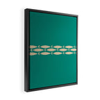 Fish Stripe III - Midcentury Modern Minimalist Beige and Teal Framed Canvas Print Gallery Image 2