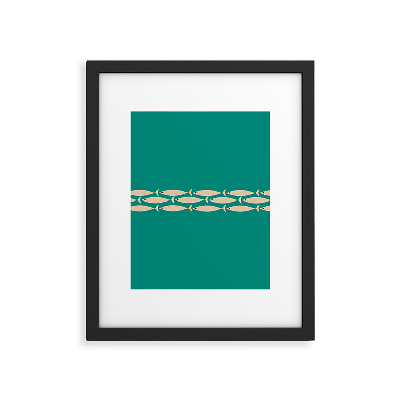 Fish Stripe III - Midcentury Modern Minimalist Beige and Teal Framed Art Print Gallery Image 6
