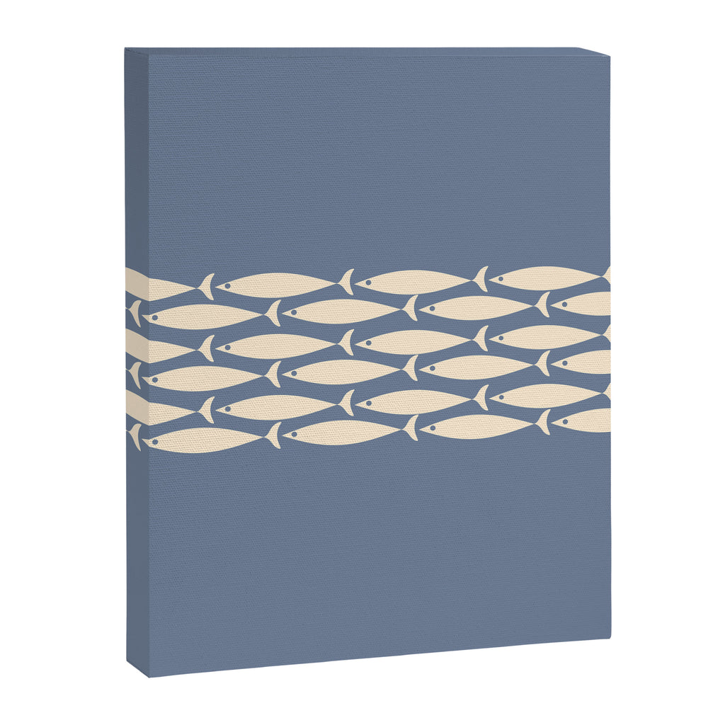 Fish Stripe - Mid Century Modern Minimalism in Stone Blue and Cream Canvas Print Gallery Image 8