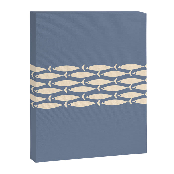 Fish Stripe - Mid Century Modern Minimalism in Stone Blue and Cream Canvas Print Gallery Image 1
