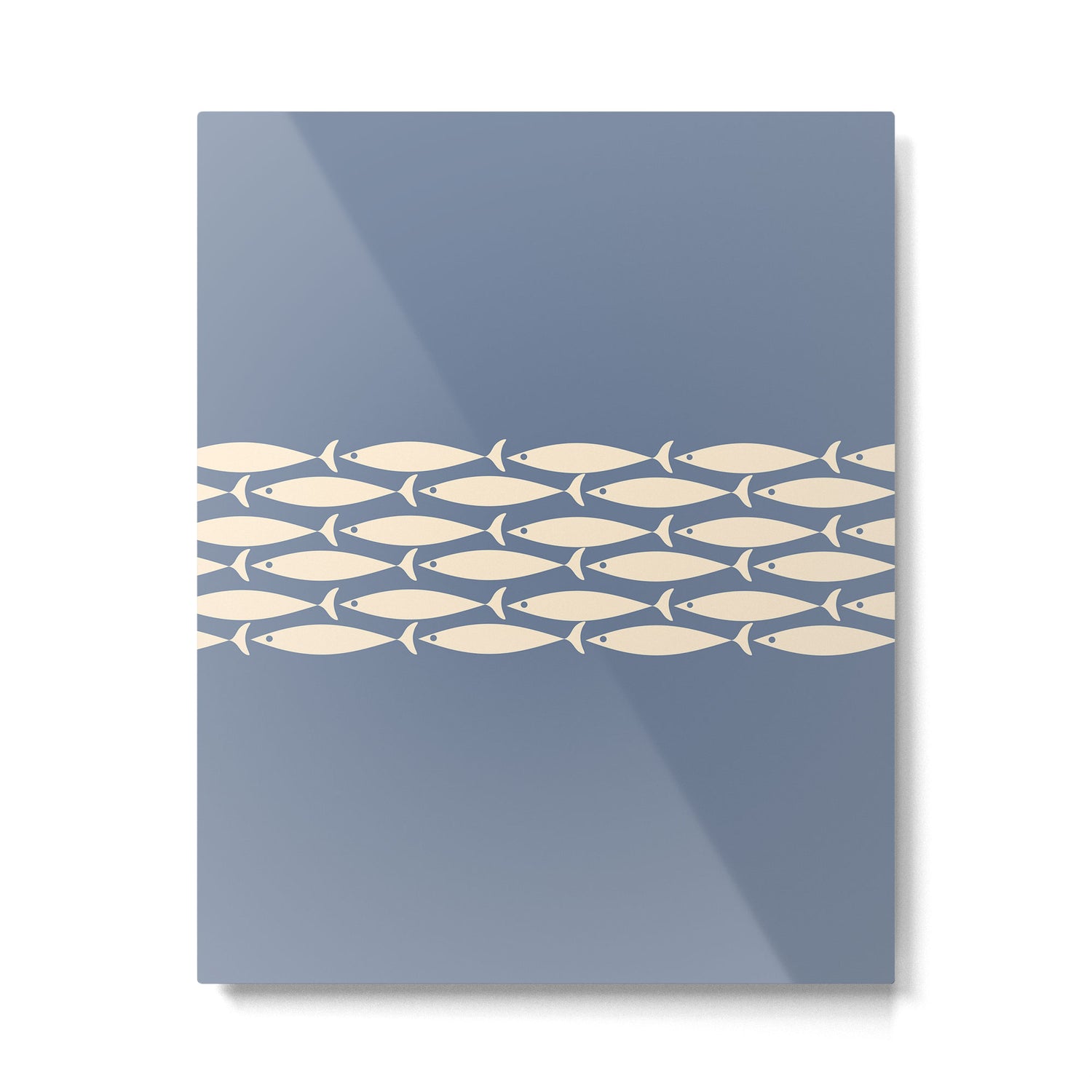 Fish Stripe - Mid Century Modern Minimalism in Stone Blue and Cream Metal Print Gallery Image 6