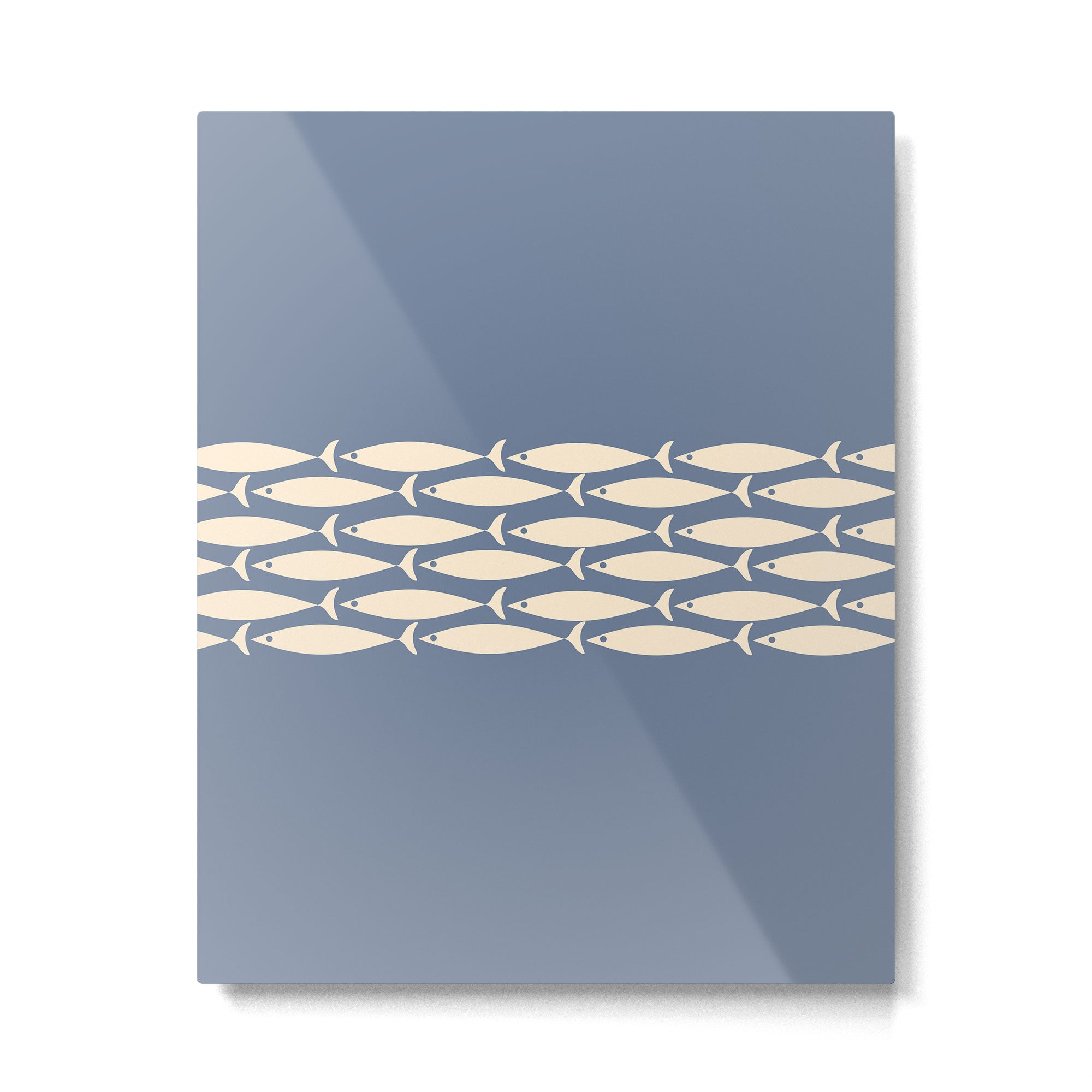 Fish Stripe - Mid Century Modern Minimalism in Stone Blue and Cream Metal Print Gallery Image 6