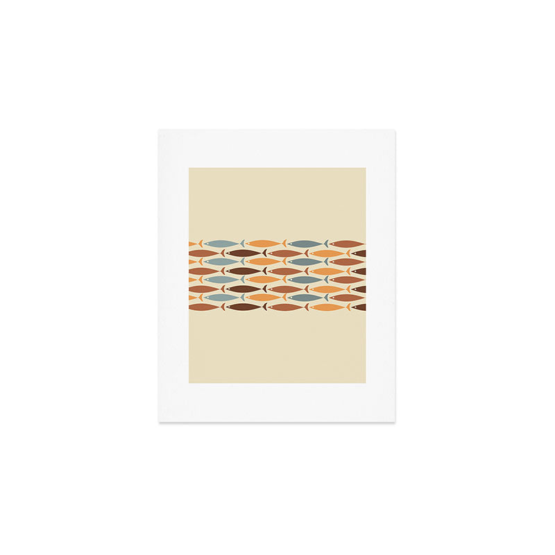 Fish Stripe Mid-Century Modern Minimalism in Slate Blue Brown Orange Beige Art Print Gallery Image 1