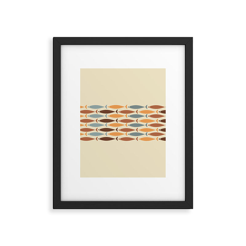 Fish Stripe Mid-Century Modern Minimalism in Slate Blue Brown Orange Beige Framed Art Print Gallery Image 4