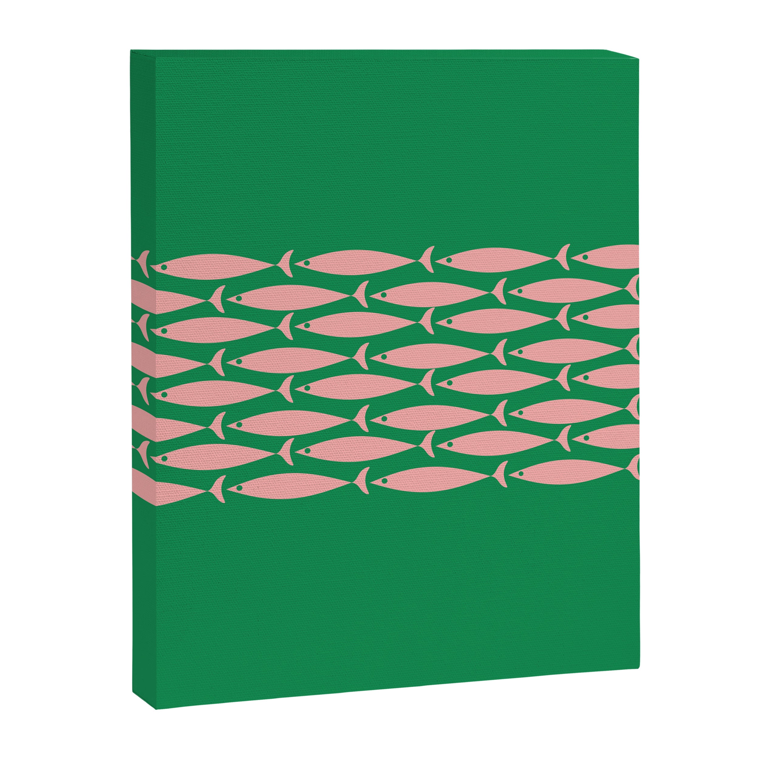 Fish Stripe Minimal Mid Century Modern Green and Pink Canvas Print Gallery Image 8